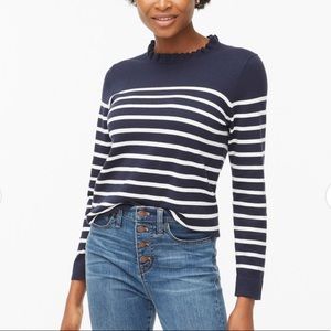 J. Crew Striped ruffleneck sweater